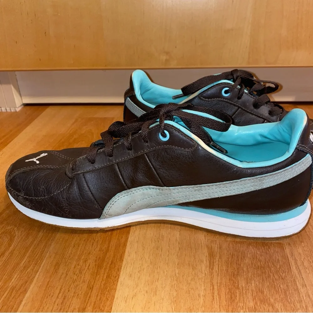 Puma Turin Leather and Suede Chocolate and Aqua Women’s Sneakers 8.5 - Picture 7 of 11